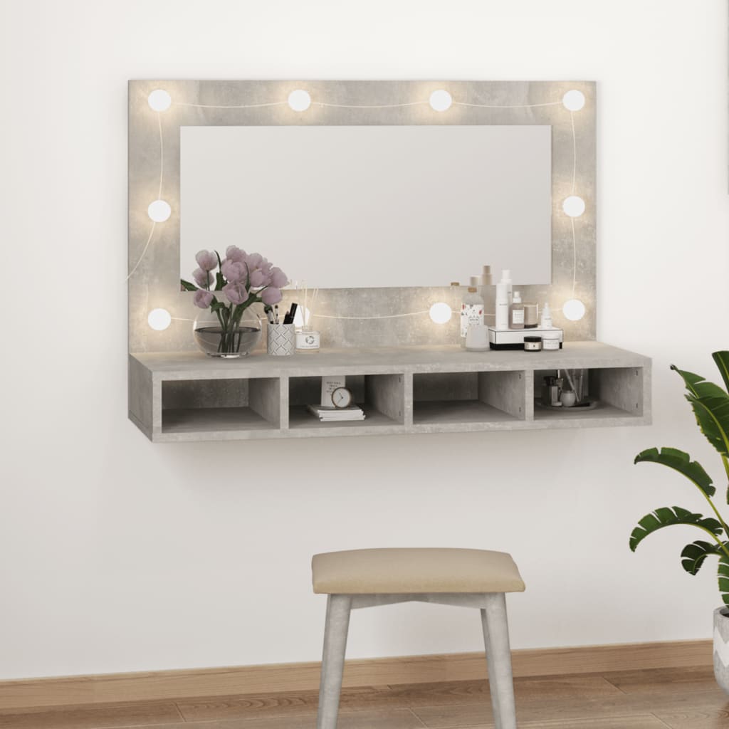 Spiegelkast met LED-verlichting 90x31,5x62 cm betongrijs