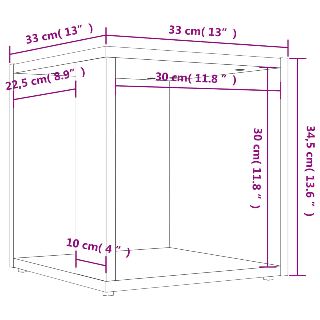 Bijzettafel 33x33x34,5 cm bewerkt hout sonoma eikenkleurig