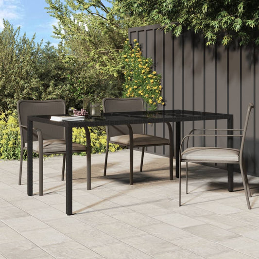 Tuintafel 190x90x75 cm gehard glas en poly rattan black