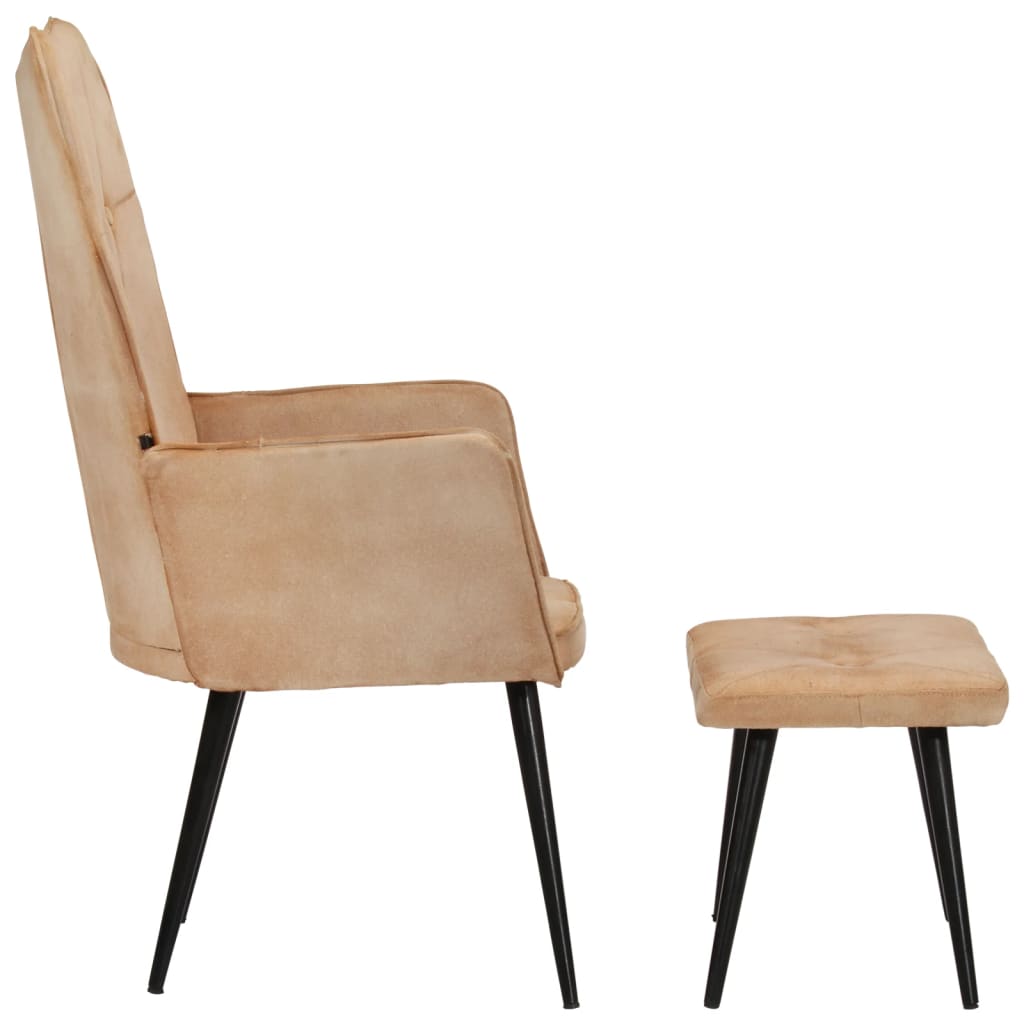 Fauteuil met voetensteun canvas crèmekleurig