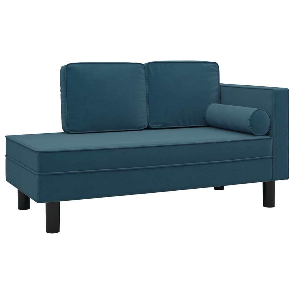 Chaise longue met kussens en bolster fluweel blauw