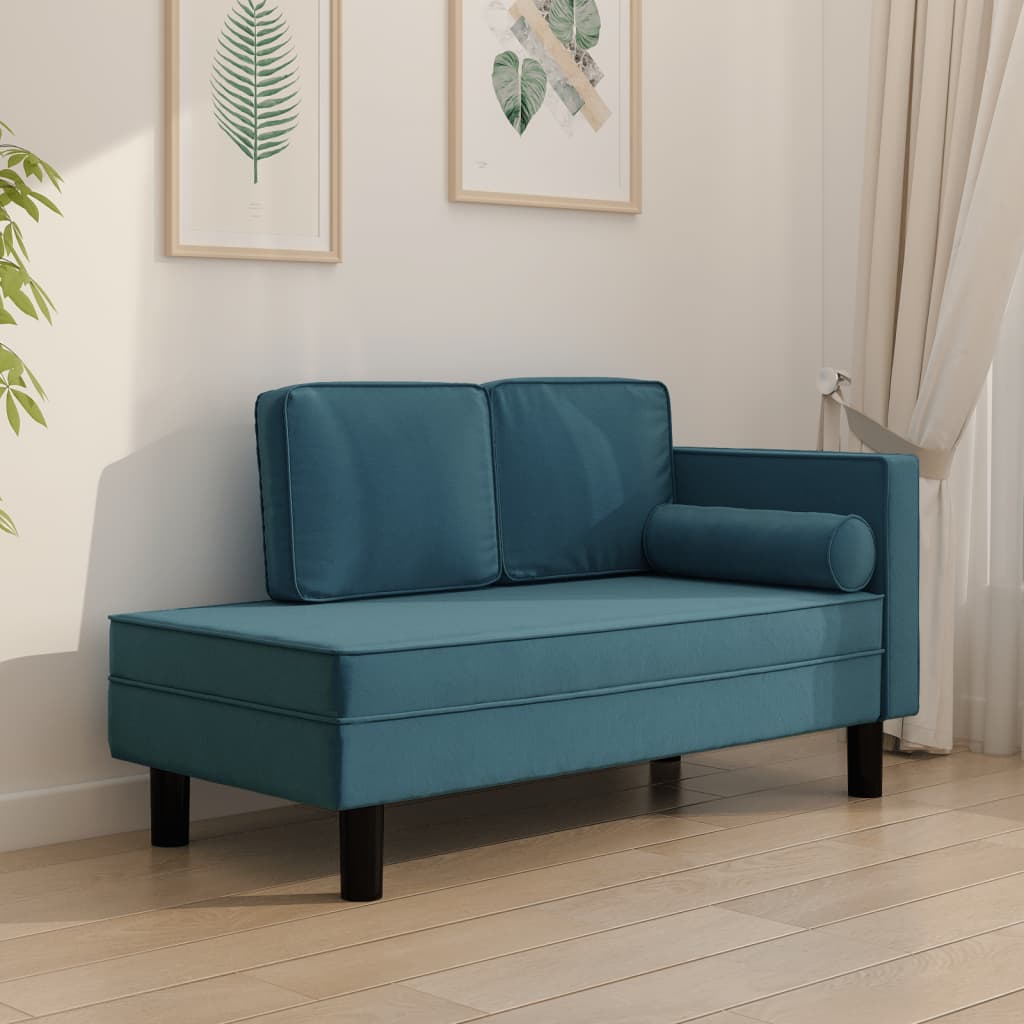 Chaise longue met kussens en bolster fluweel blauw