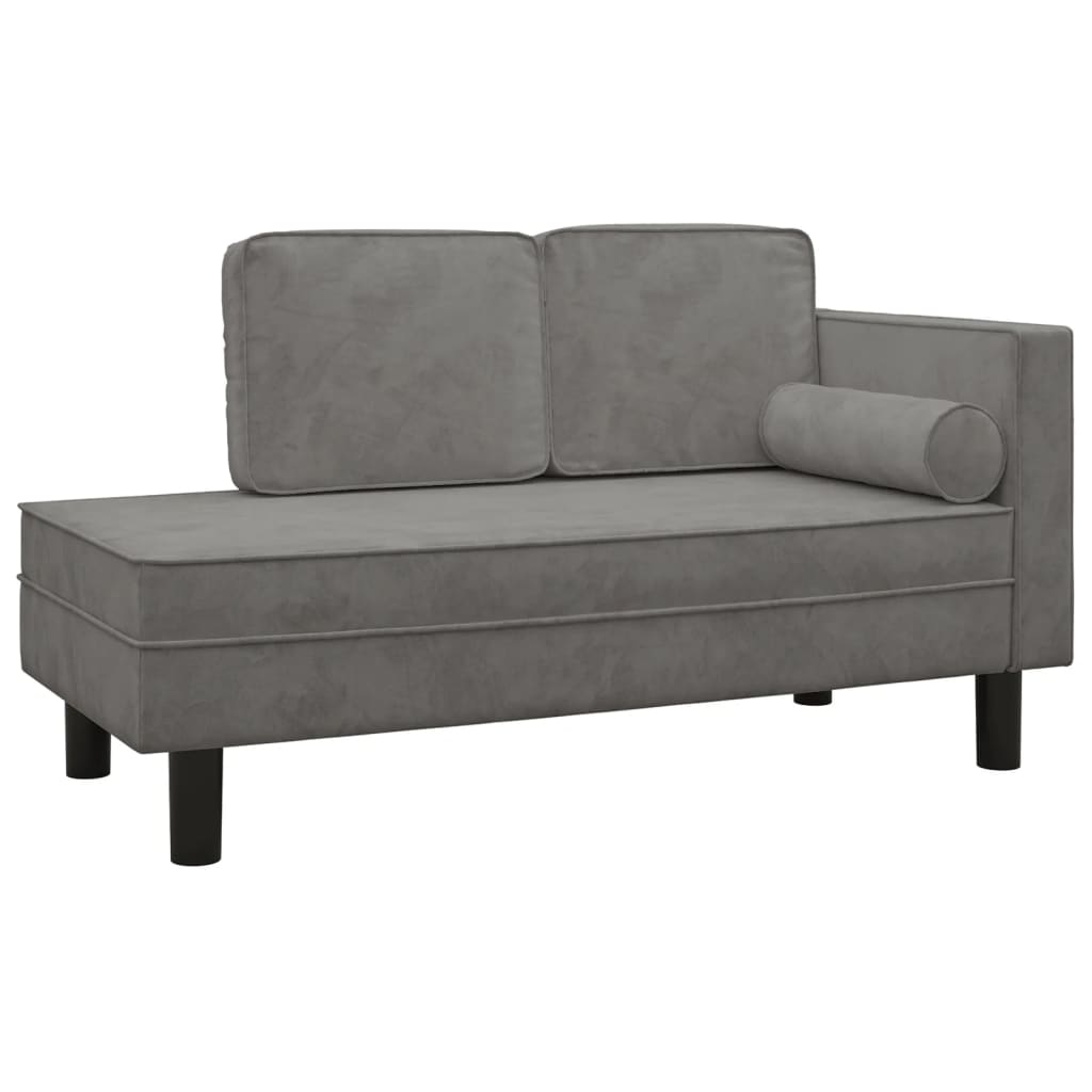 Chaise longue met kussens en bolster fluweel lichtgrijs