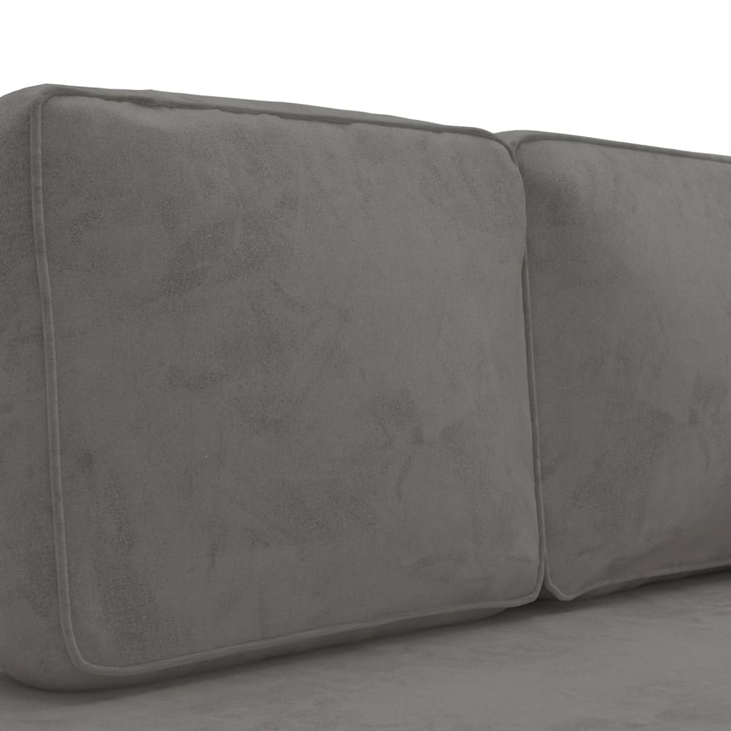 Chaise longue met kussens en bolster fluweel lichtgrijs