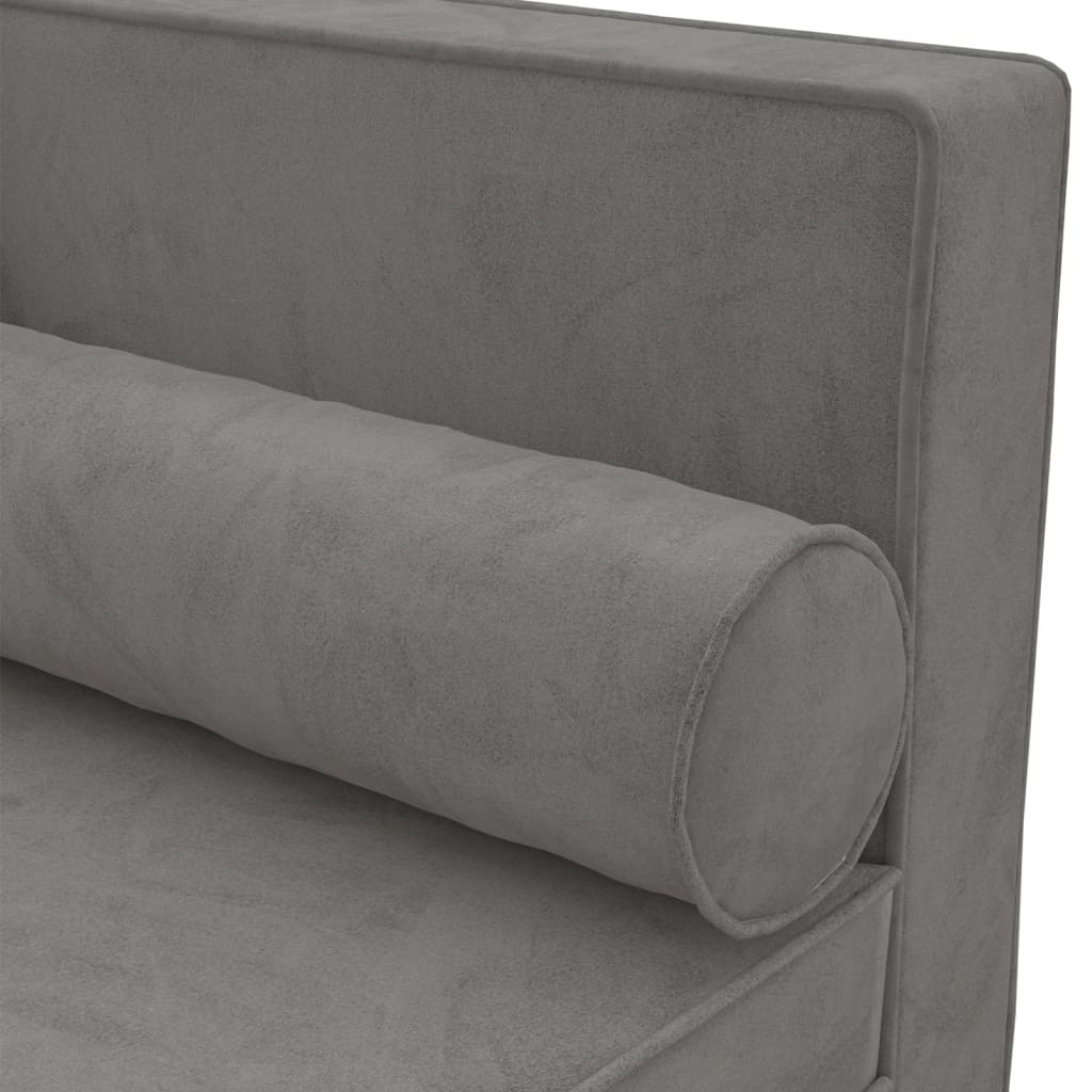 Chaise longue met kussens en bolster fluweel lichtgrijs