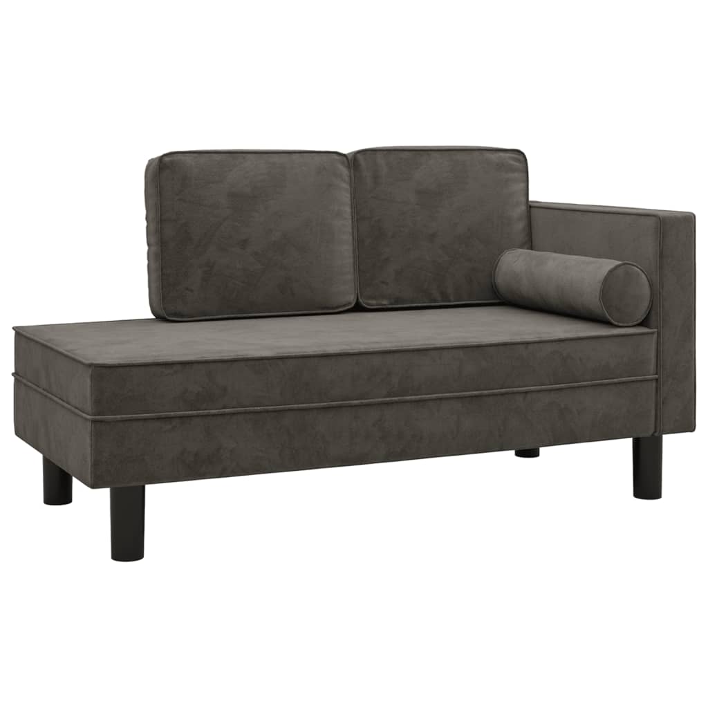 Chaise longue met kussens en bolster fluweel donkergrijs