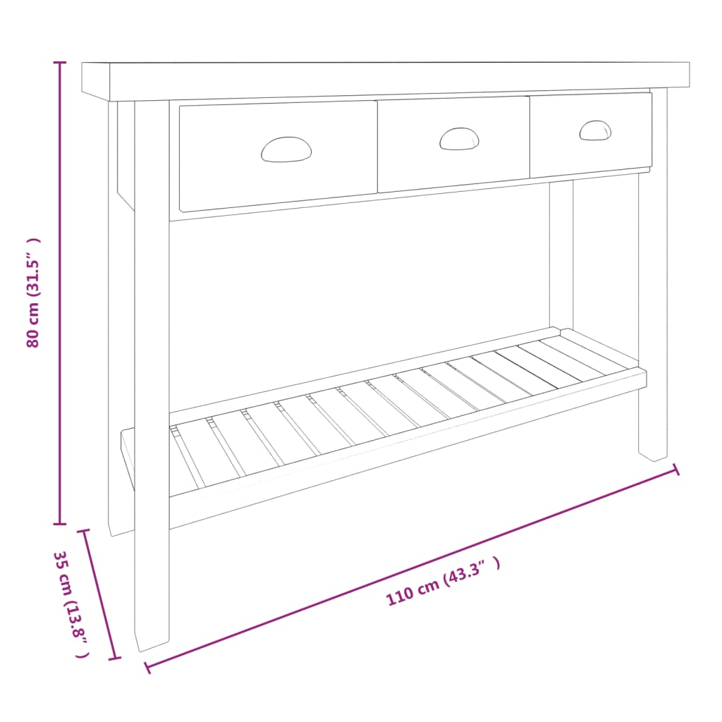 Wandtafel 110x35x80 cm massief vurenhout