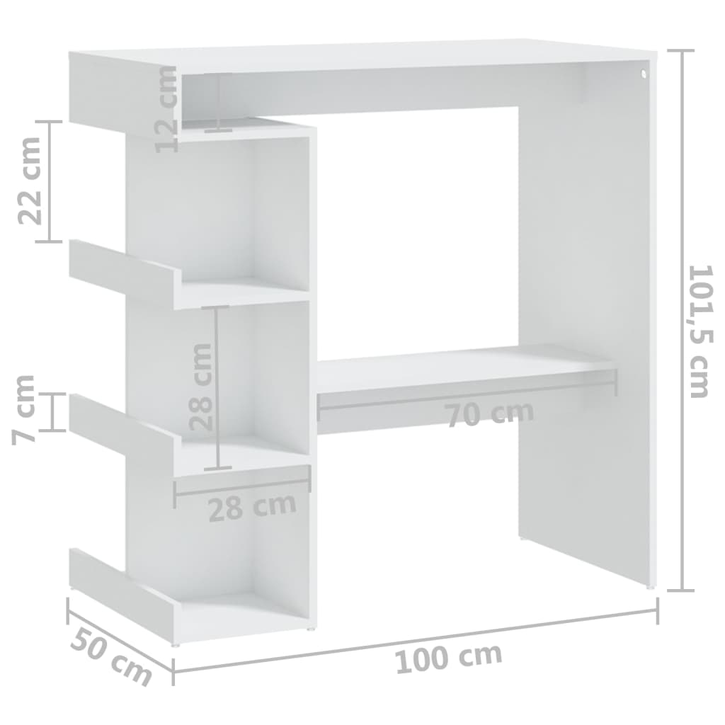 Bartafel met opbergrek 100x50x101,5 cm bewerkt hout wit