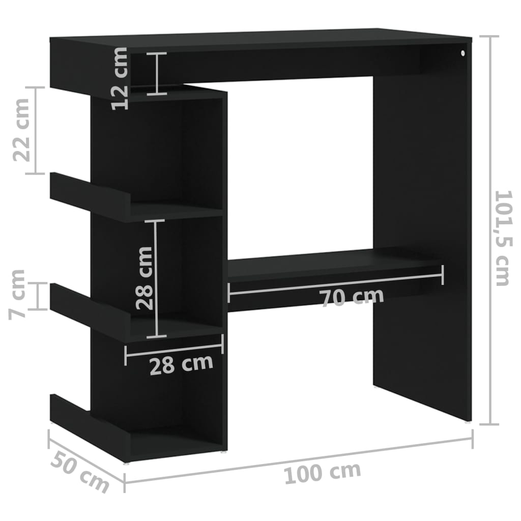 Bartafel met opbergrek 100x50x101,5 cm bewerkt hout zwart