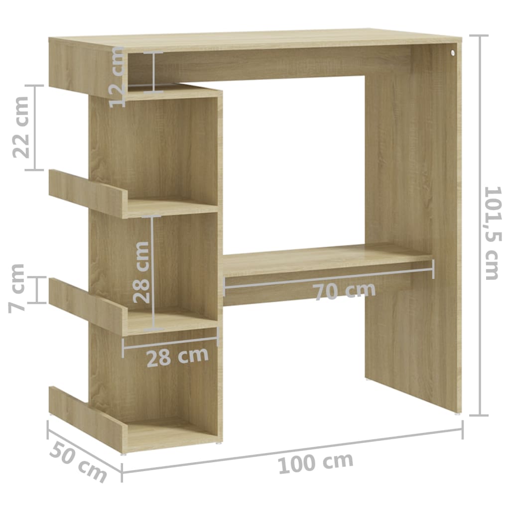 Bartafel met opbergrek 100x50x101,5 cm hout sonoma eiken