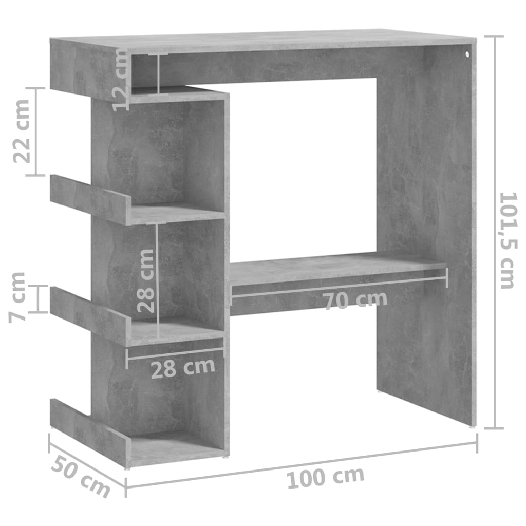 Bartafel met opbergrek 100x50x101,5 cm bewerkt hout betongrijs