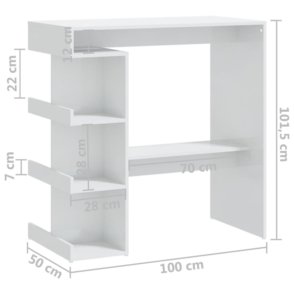 Bartafel met opbergrek 100x50x101,5 cm hoogglans wit