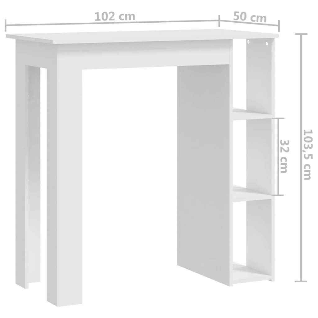 Bartafel met schap 102x50x103,5 cm bewerkt hout wit