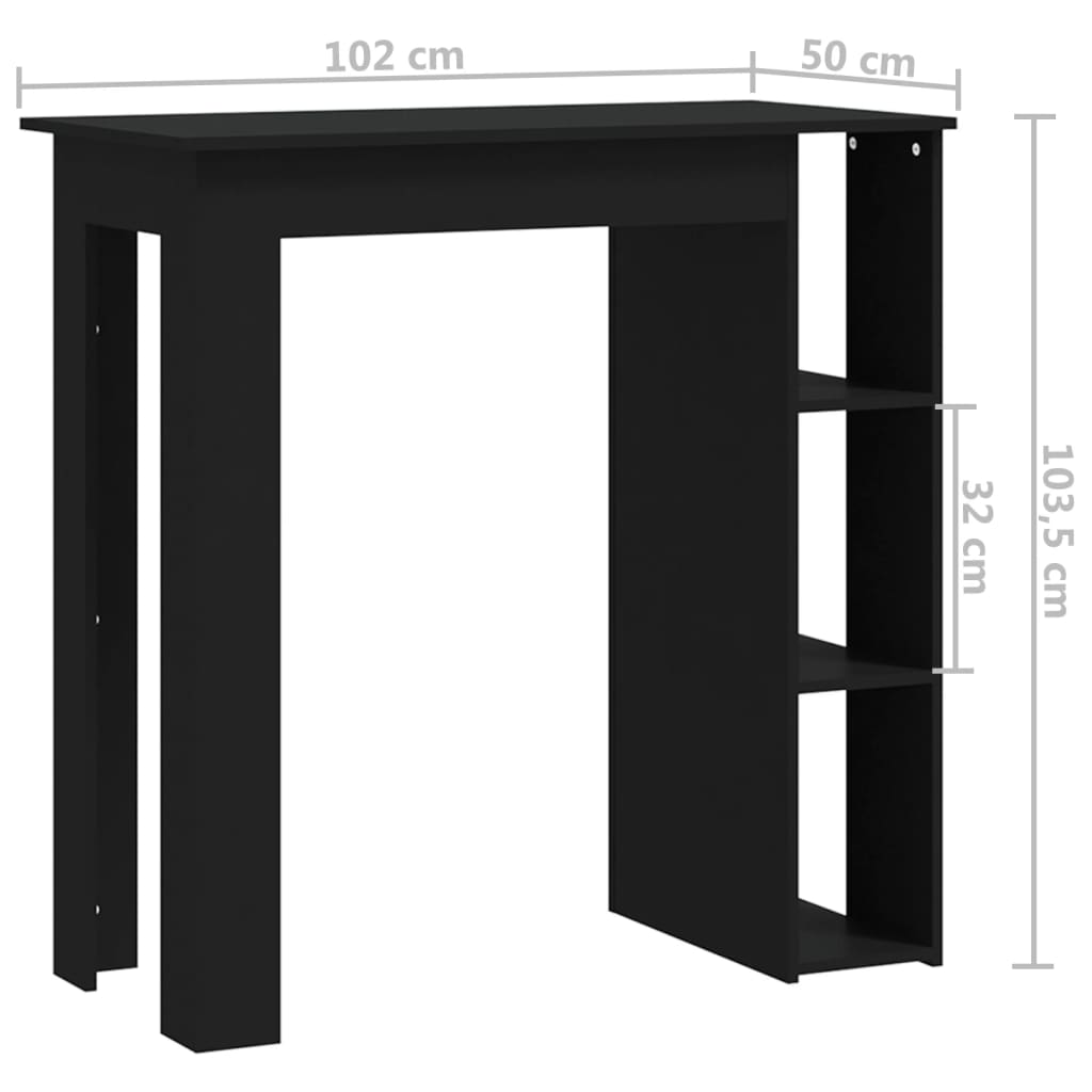 Bartafel met schap 102x50x103,5 cm bewerkt hout zwart