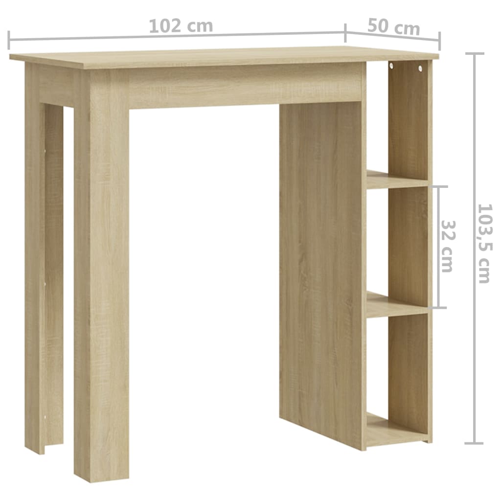 Bartafel met schap 102x50x103,5 cm hout sonoma eikenkleur