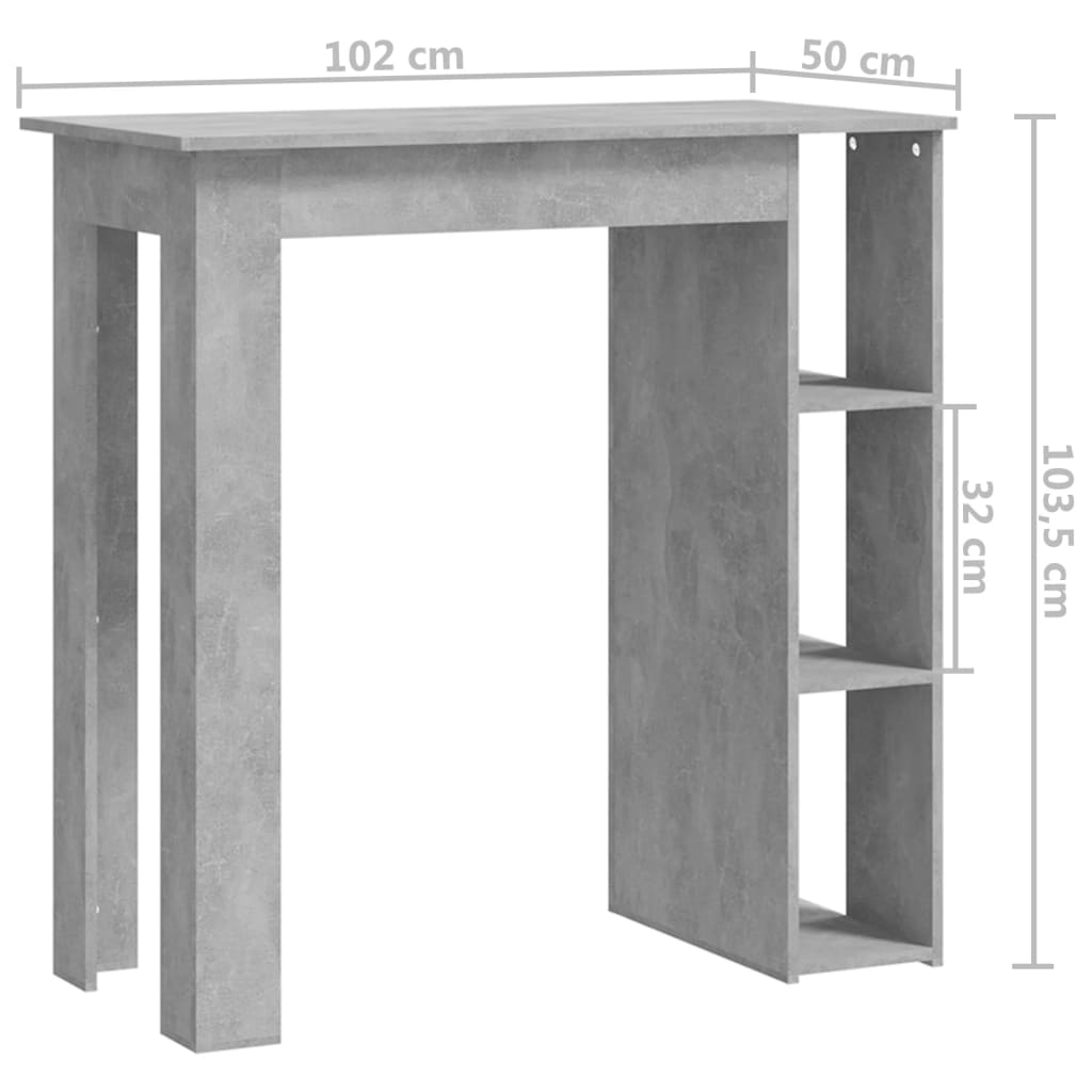 Bartafel met schap 102x50x103,5 cm bewerkt hout betongrijs