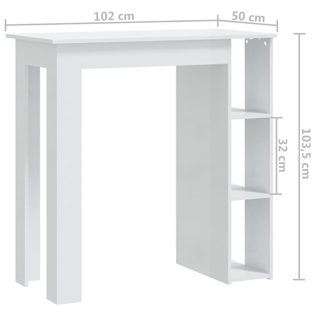 Bartafel met schap 102x50x103,5 cm bewerkt hout hoogglans wit