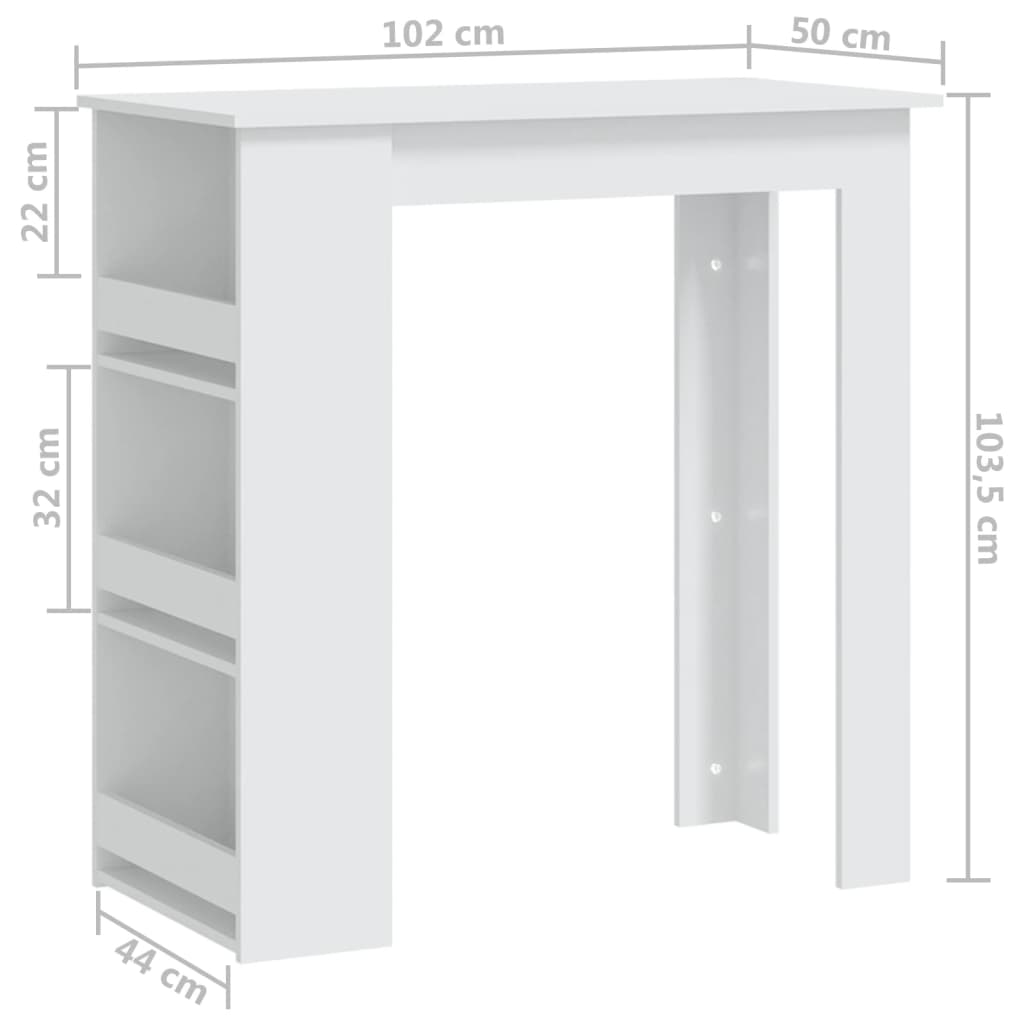 Bartafel met opbergrek 102x50x103,5 cm bewerkt hout wit