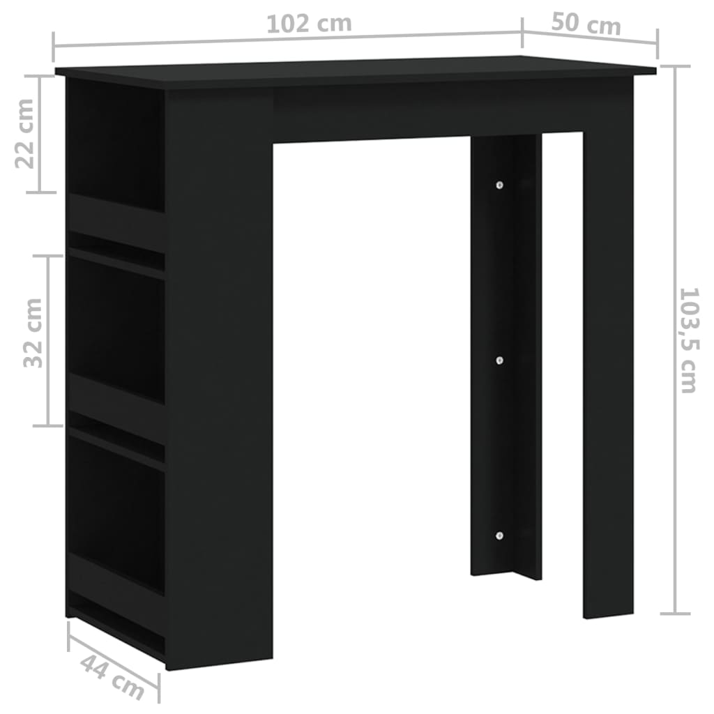 Bartafel met opbergrek 102x50x103,5 cm bewerkt hout zwart