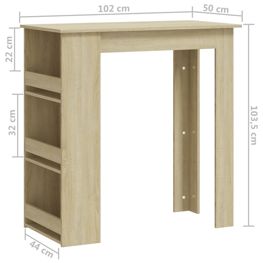 Bartafel met opbergrek 102x50x103,5cm bewerkt hout sonoma eiken