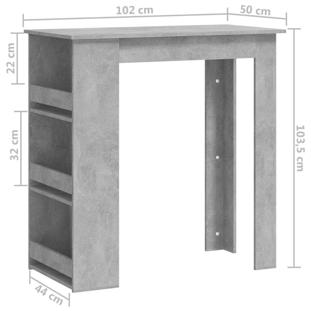 Bartafel met opbergrek 102x50x103,5 cm spaanplaat betongrijs