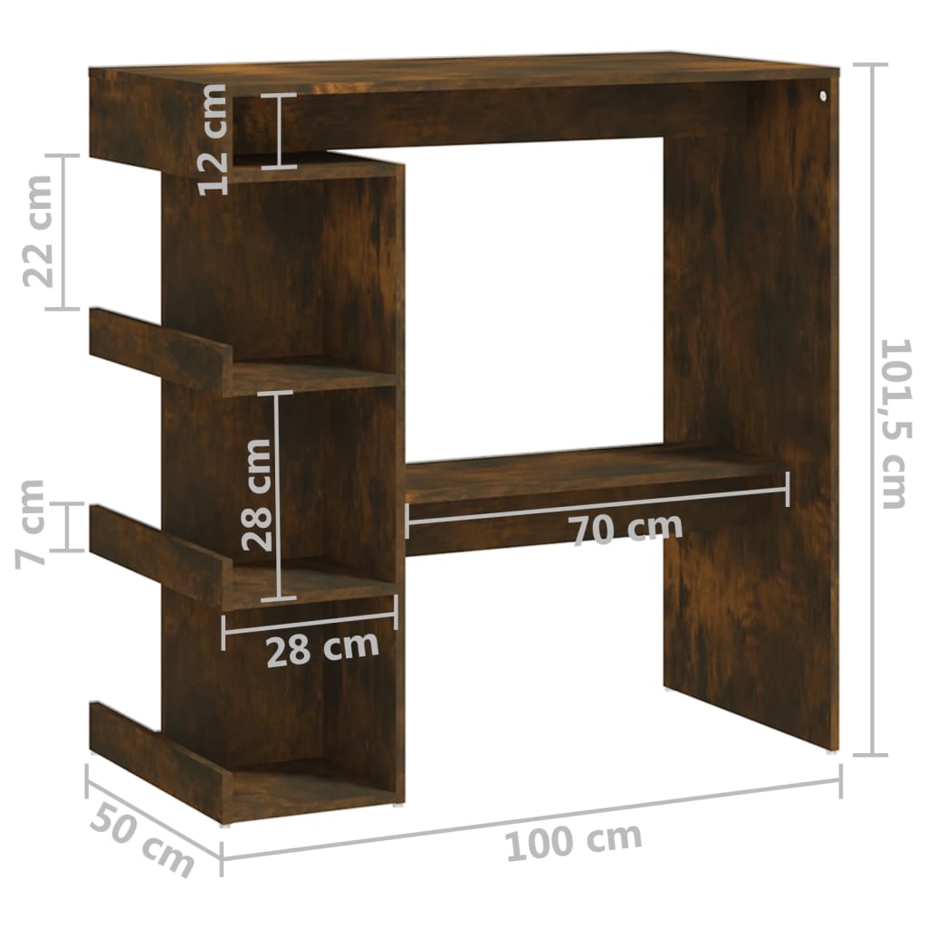 Bartafel met opbergrek 100x50x101,5 cm hout gerookt eiken