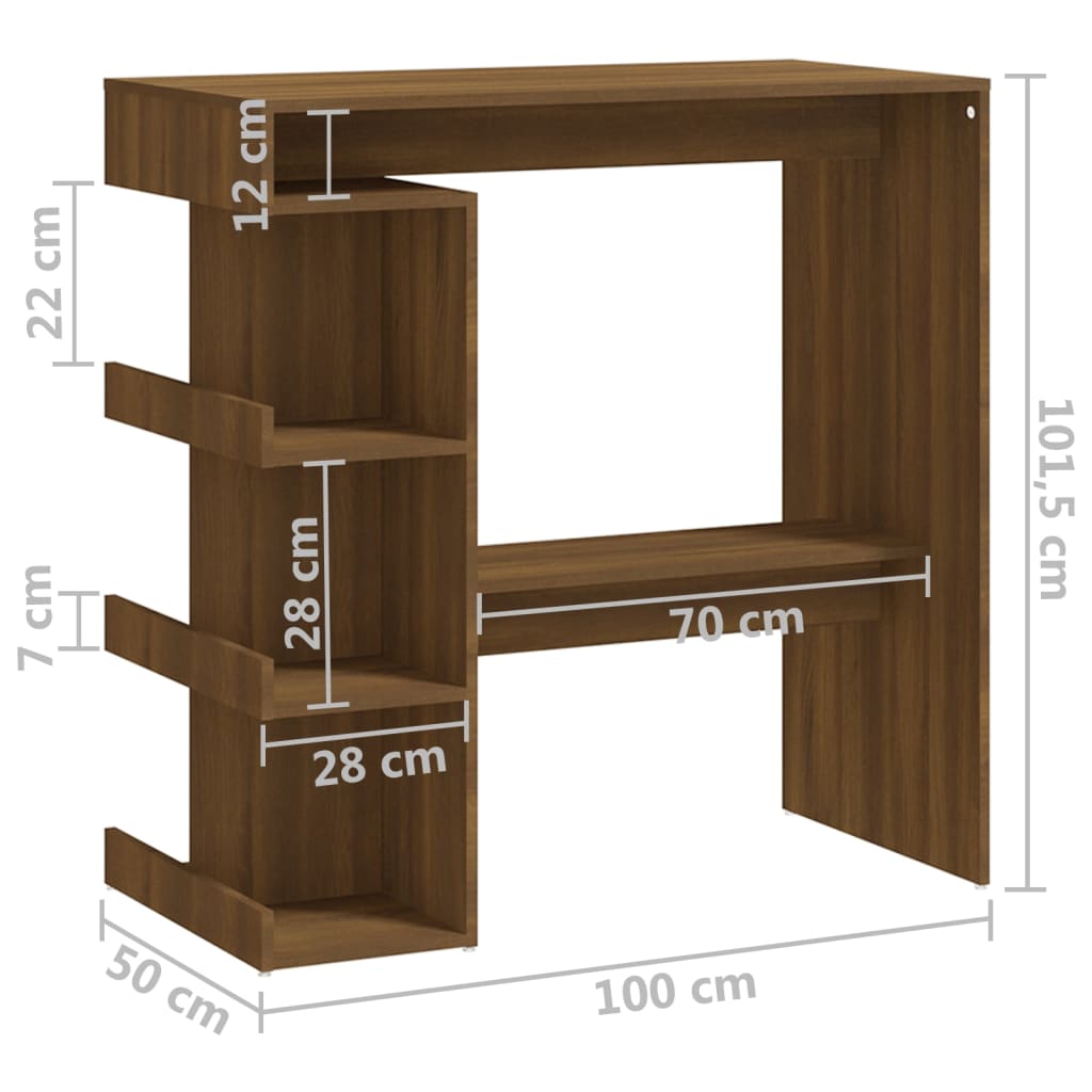 Bartafel met opbergrek 100x50x101,5 cm bewerkt hout bruin eiken