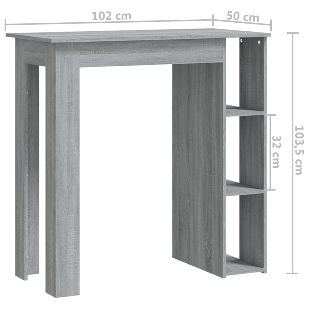 Bartafel met schap 102x50x103,5 cm bewerkt hout grijs sonoma