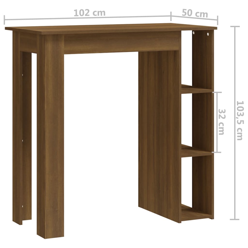 Bartafel met schap 102x50x103,5 cm bewerkt hout bruin eiken