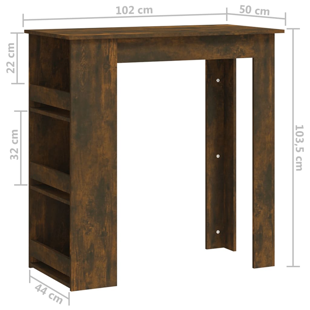 Bartafel met opbergrek 102x50x103,5 cm hout gerookt eiken