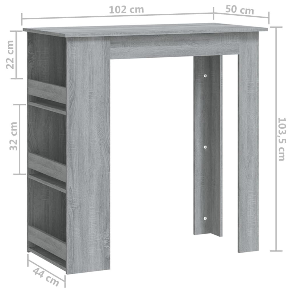 Bartafel met opbergrek 102x50x103,5 cm hout grijs sonoma