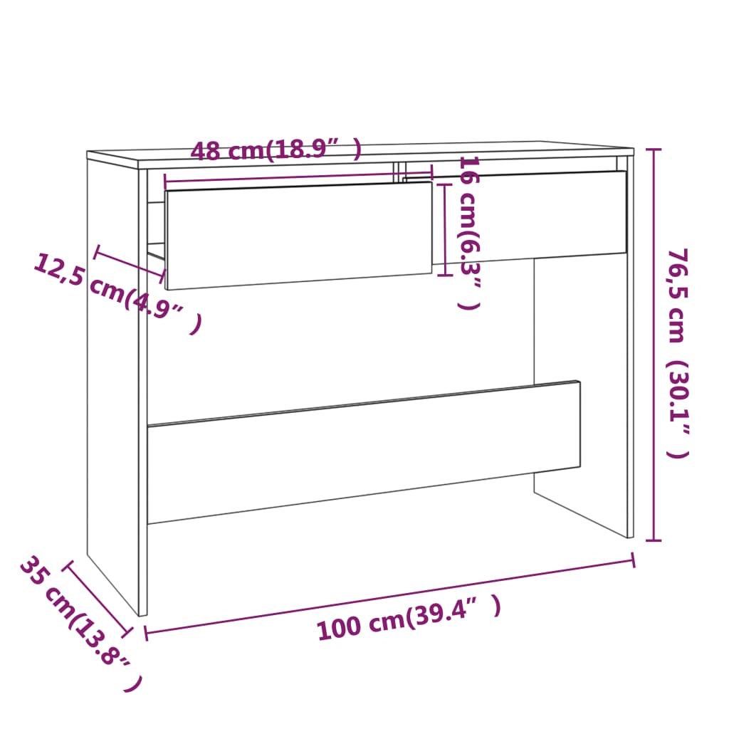 Wandtafel 100x35x76,5 cm bewerkt hout gerookt eikenkleurig