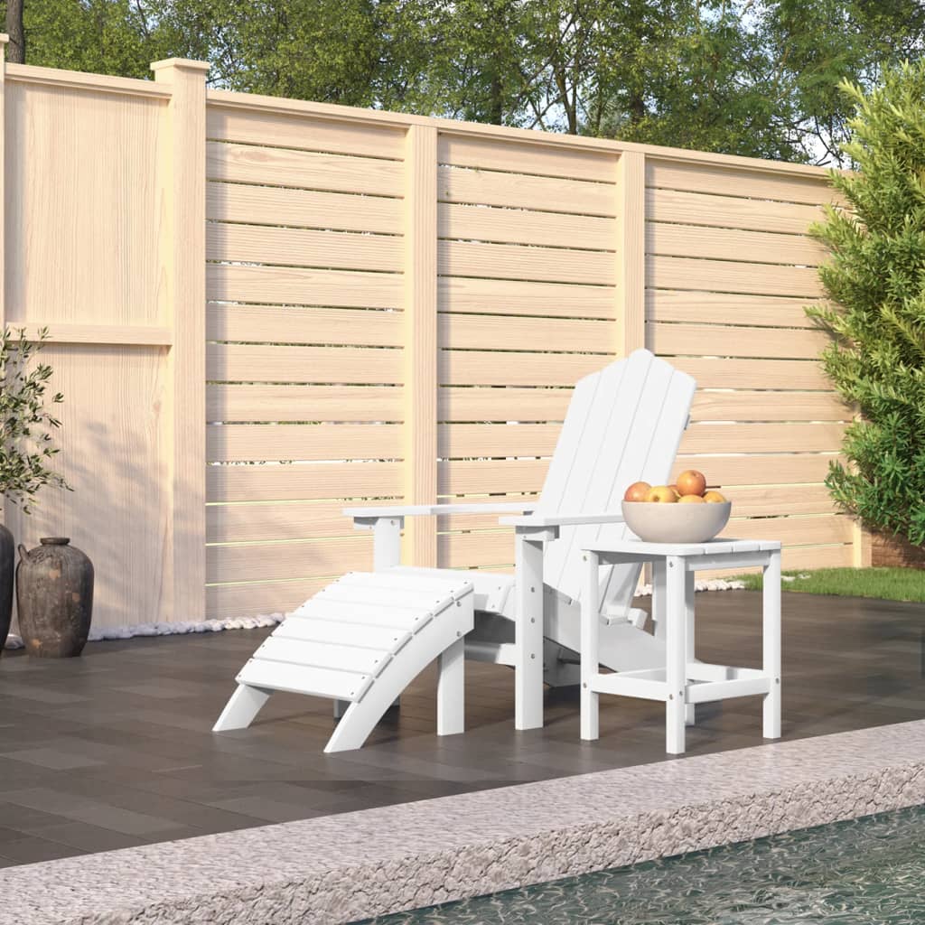 Tuinstoel Adirondack met voetenbank en tafel HDPE wit