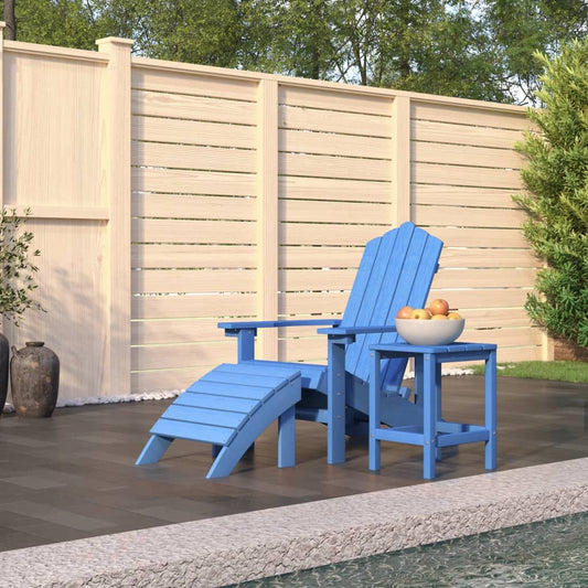 Tuinstoel Adirondack met voetenbank en tafel HDPE aquablauw