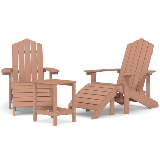 Tuinstoelen Adirondack met voetenbank en tafel HDPE bruin