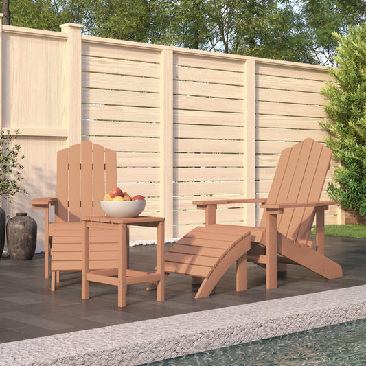 Tuinstoelen Adirondack met voetenbank en tafel HDPE bruin