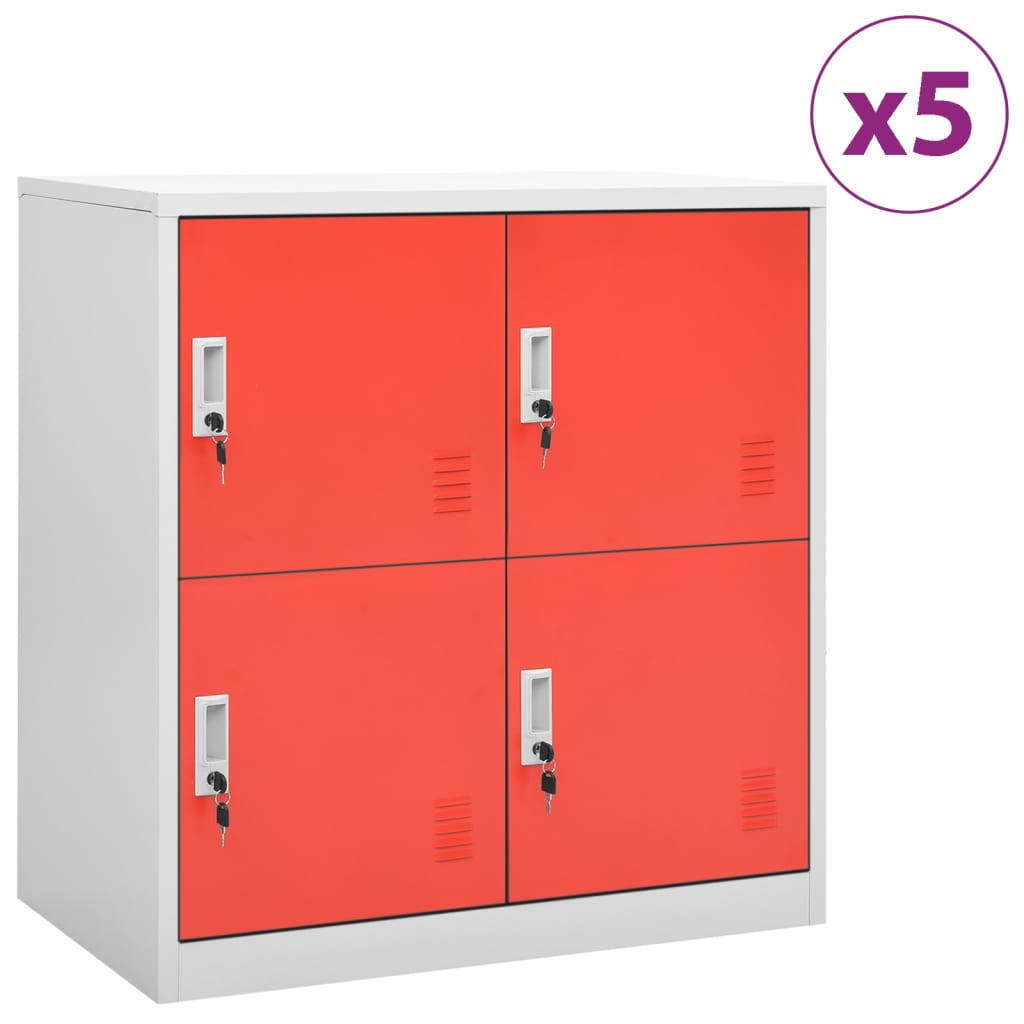 Lockerkasten 5 st 90x45x92,5 cm staal lichtgrijs en rood