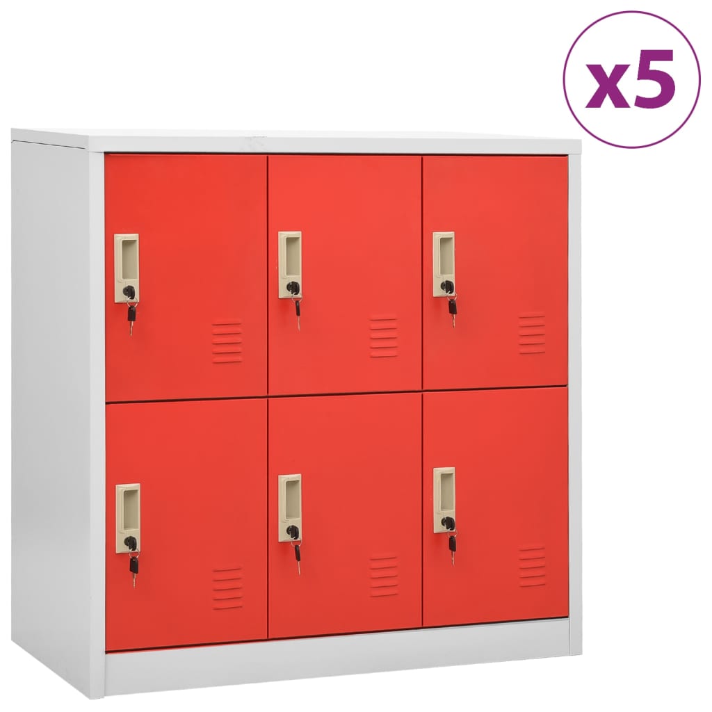 Lockerkasten 5 st 90x45x92,5 cm staal lichtgrijs en rood