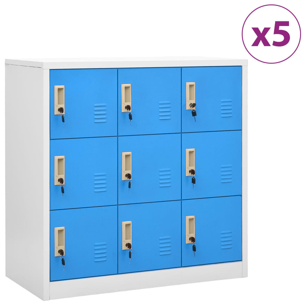 Lockerkasten 5 st 90x45x92,5 cm staal lichtgrijs en blauw