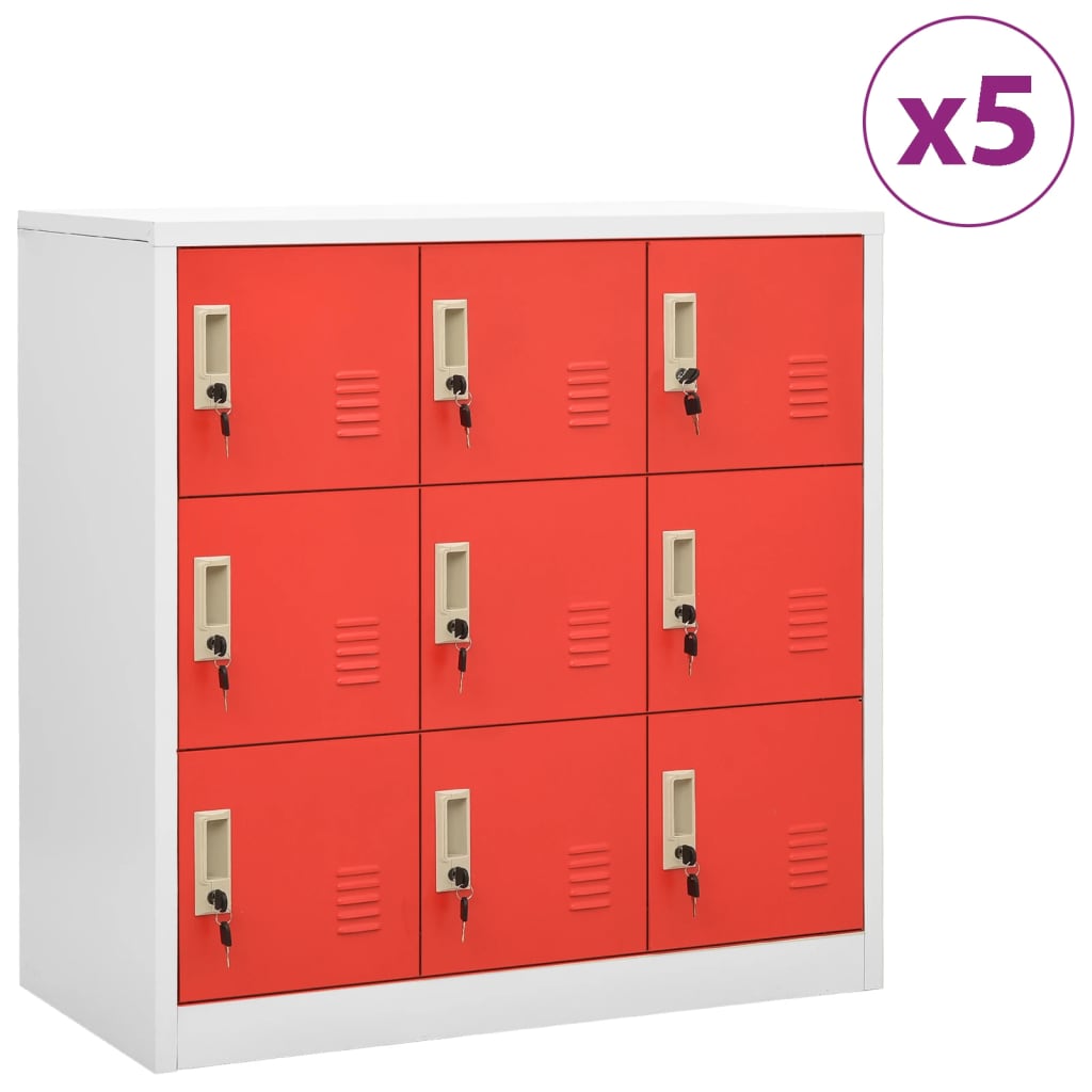 Lockerkasten 5 st 90x45x92,5 cm staal lichtgrijs en rood