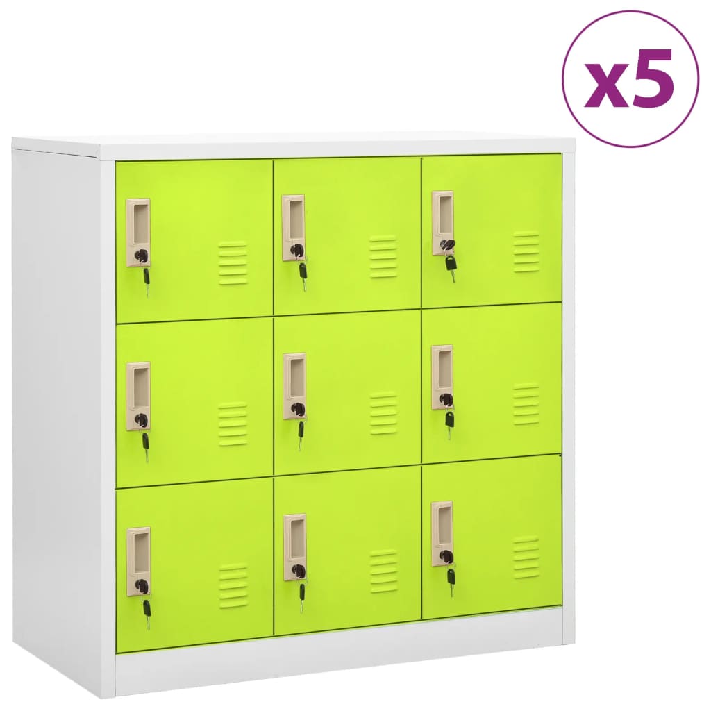 Lockerkasten 5 st 90x45x92,5 cm staal lichtgrijs en groen