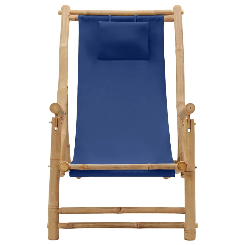 Terrasstoel bamboe en canvas marineblauw