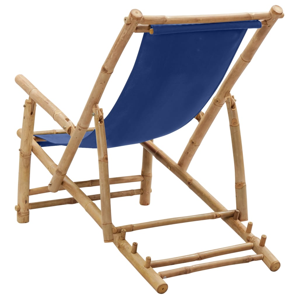 Terrasstoel bamboe en canvas marineblauw