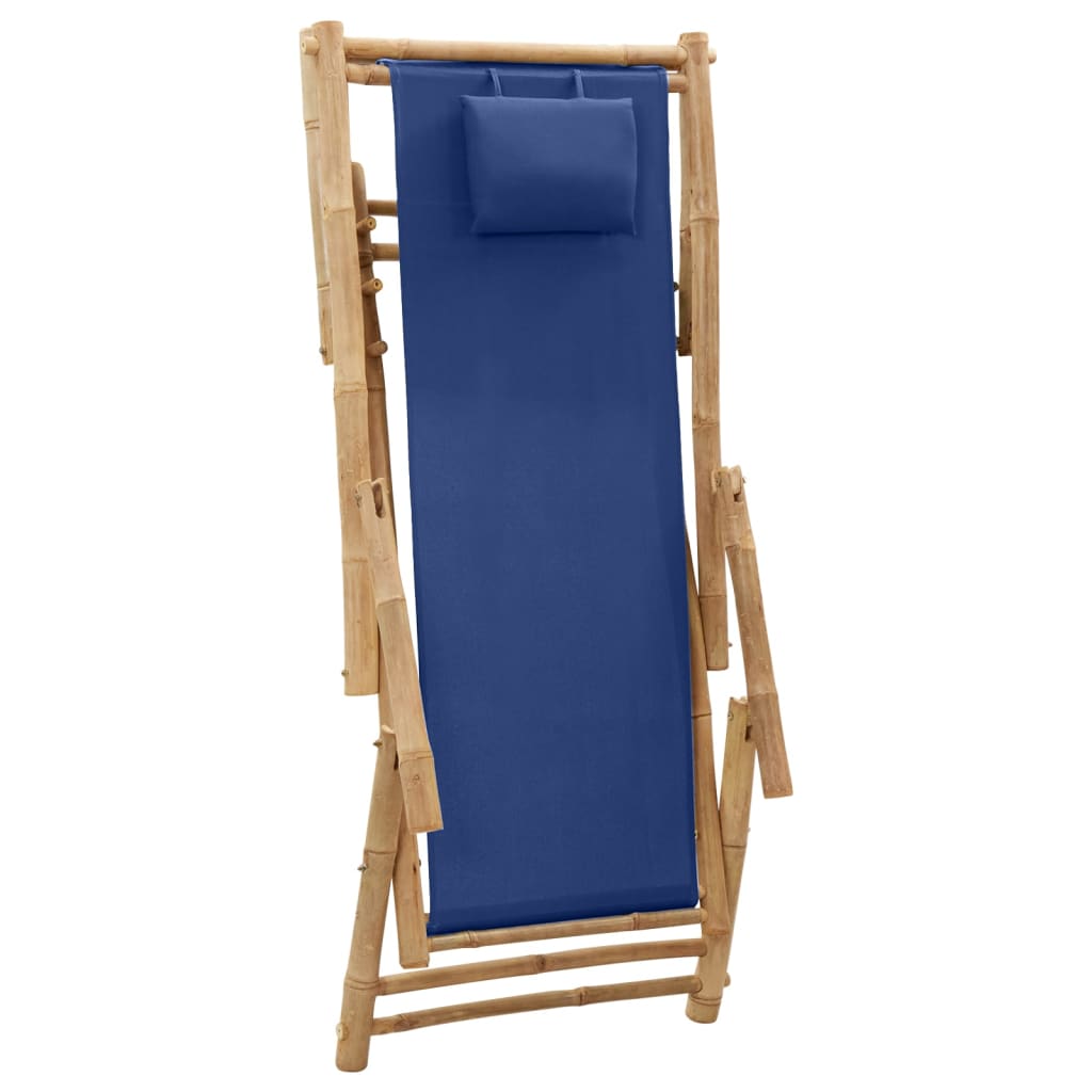 Terrasstoel bamboe en canvas marineblauw