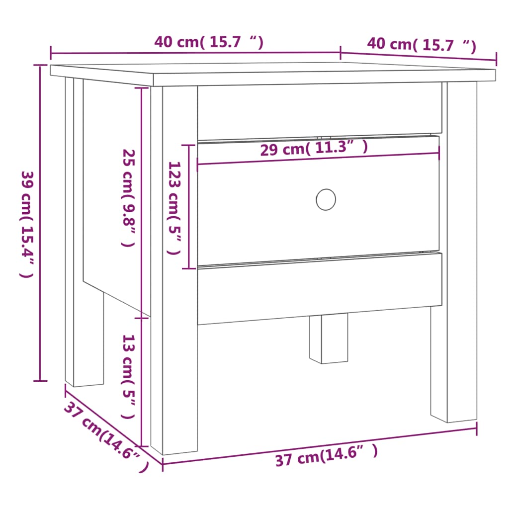 Bijzettafel 40x40x39 cm massief grenenhout grijs