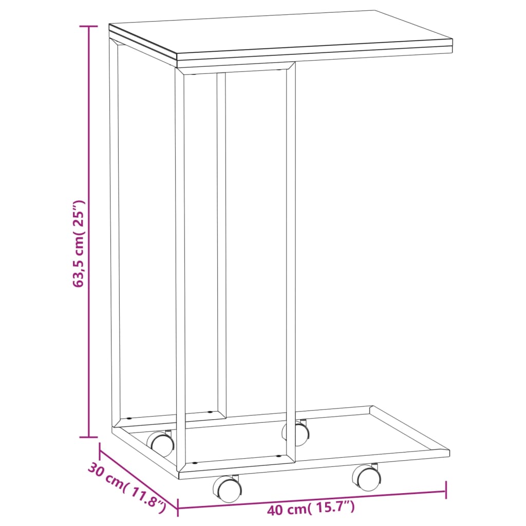 Bijzettafel met wieltjes 40x30x63,5 bewerkt hout zwart