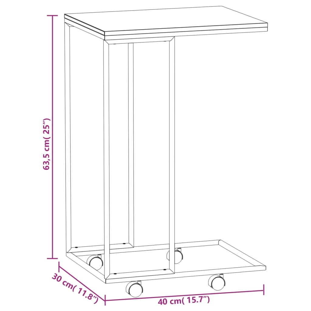 Bijzettafel met wieltjes 40x30x63,5 bewerkt hout wit