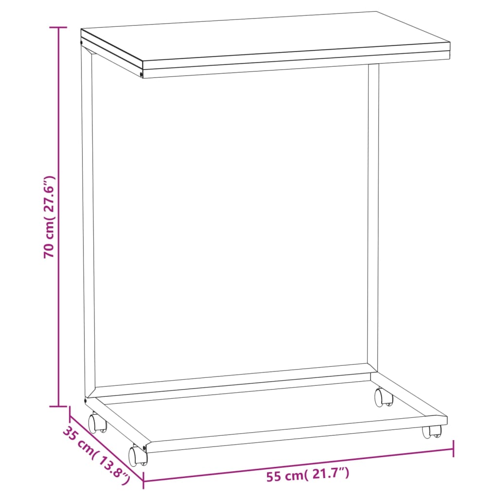 Bijzettafel met wieltjes 55x35x70 cm bewerkt hout zwart