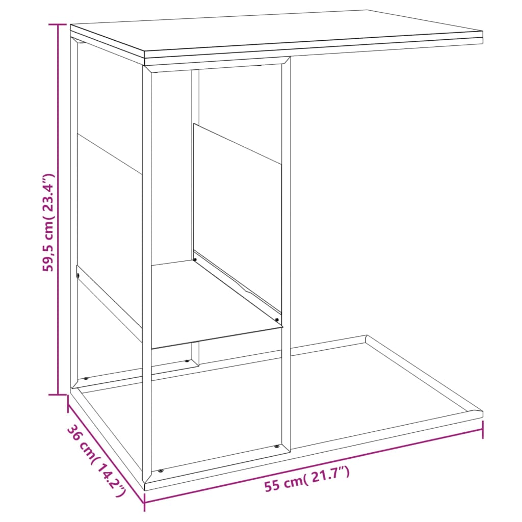 Bijzettafel 55x36x59,5 cm bewerkt hout zwart