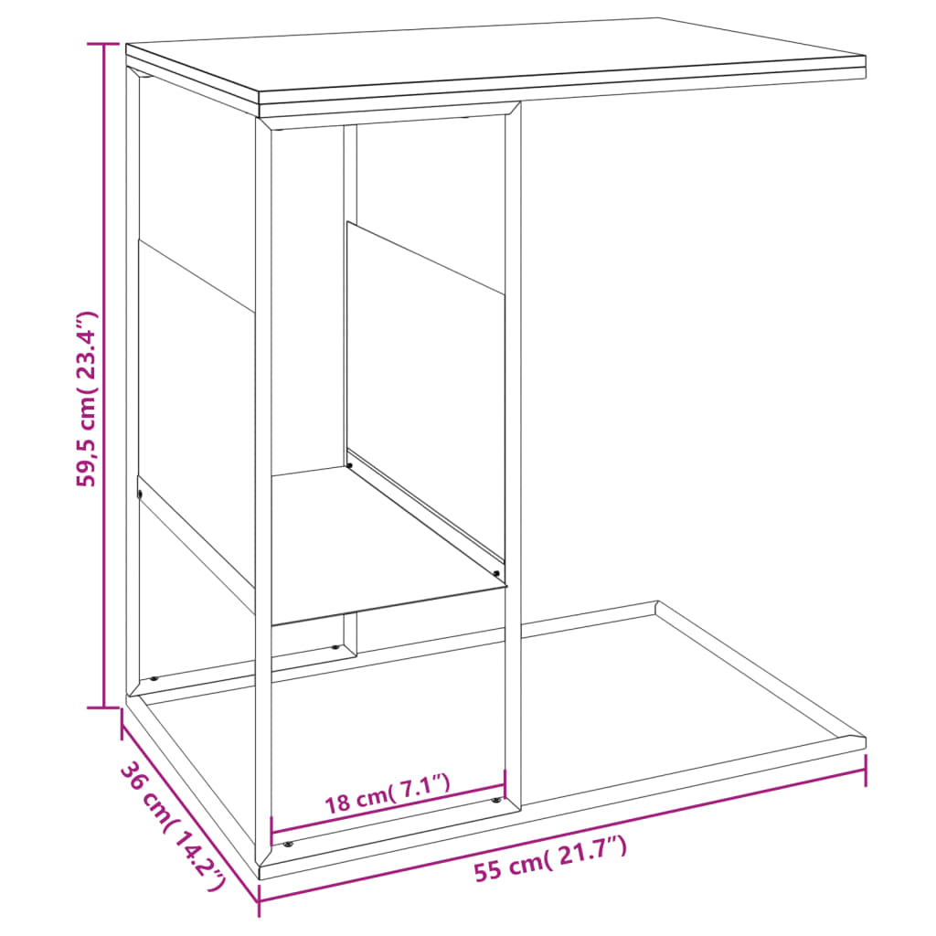 Bijzettafel 55x36x59,5 cm bewerkt hout wit